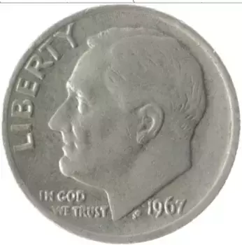 Монета дайм Америки 1967 года Медно-никель Теодор Рузвельт