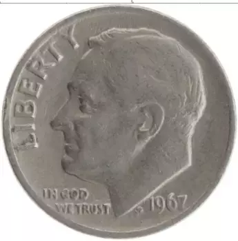 Монета дайм Америки 1967 года Медно-никель Теодор Рузвельт