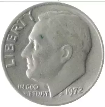 Монета дайм Америки 1972 года Медно-никель Теодор Рузвельт
