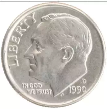 Монета дайм Америки 1990 года Медно-никель Теодор Рузвельт D