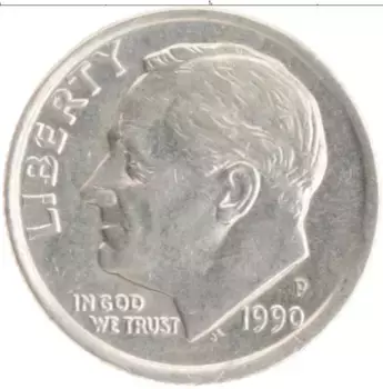Монета дайм Америки 1990 года Медно-никель Теодор Рузвельт