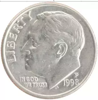 Монета дайм Америки 1998 года Медно-никель Теодор Рузвельт