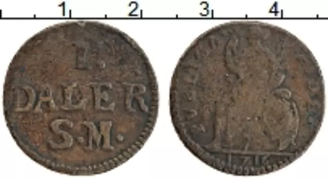 Монета далер Швеции 1716 года Медь