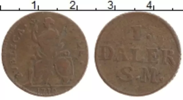 Монета далер Швеции 1716 года Медь