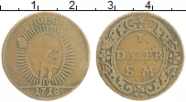 Монета далер Швеции 1718 года Медь Феб