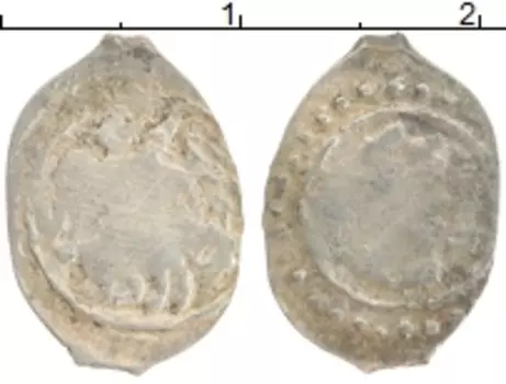 Монета деньга 1415 - 1462 Василия II Тёмного Серебро Всадник