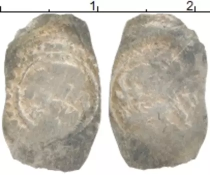 Монета деньга 1415 - 1462 Василия II Тёмного Серебро Всадник