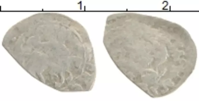 Монета деньга 1415 - 1462 Василия II Тёмного Серебро Всадник с соколом