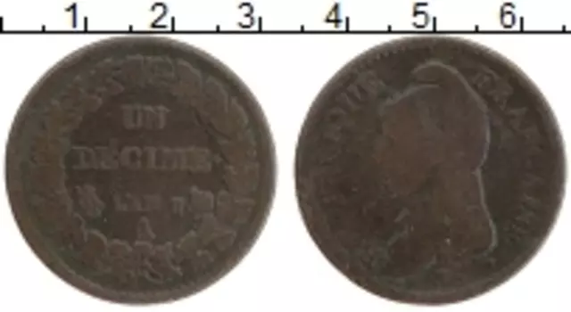 Монета десим Франции 1798 года Медь
