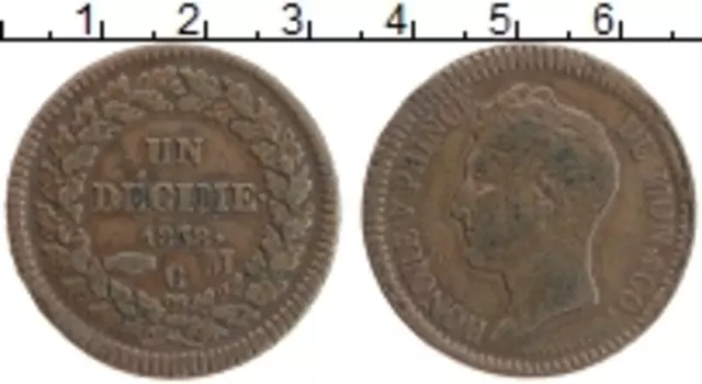 Монета десим Монако 1838 года Медь Оноре V