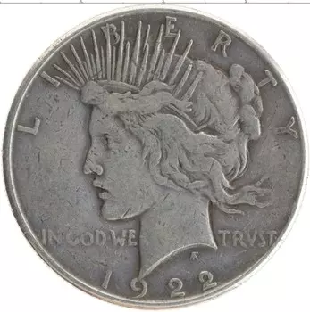 Монета доллар Америки 1922 года Серебро Пис доллар