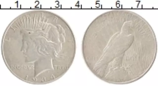 Монета доллар Америки 1934 года Серебро Пис доллар