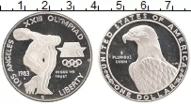 Монета доллар Америки 1983 года Серебро S