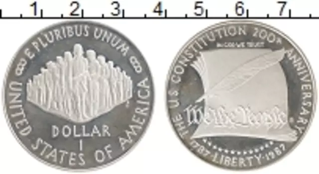 Монета доллар Америки 1987 года Серебро S