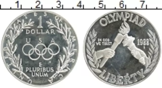 Монета доллар Америки 1988 года Серебро Олимпиада 88 в Сеуле