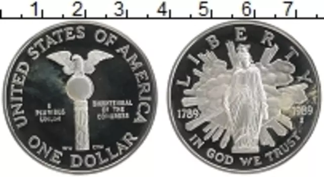 Монета доллар Америки 1989 года Серебро S