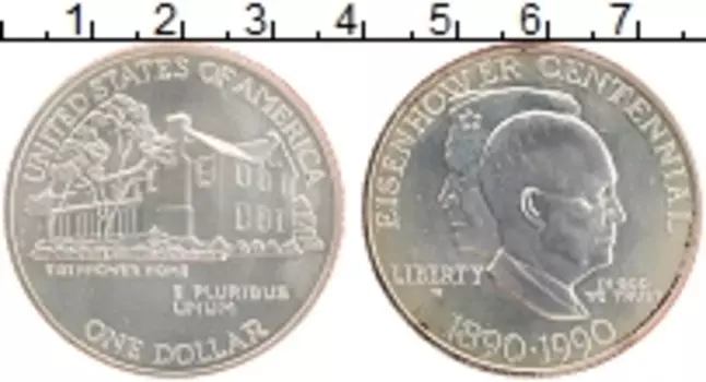 Монета доллар Америки 1990 года Серебро 100 лет со дня рождения Дуайта Эйзенхауэра W