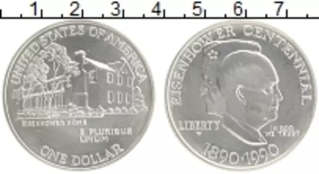 Монета доллар Америки 1990 года Серебро 100-летие Эйзенхауэра