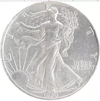 Монета доллар Америки 1990 года Серебро Шагающая Свобода