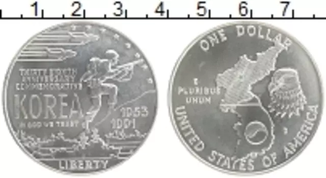 Монета доллар Америки 1991 года Серебро 38-летие окончания войны в Корее D