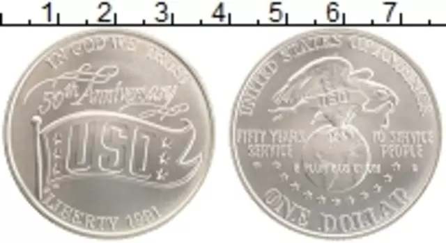 Монета доллар Америки 1991 года Серебро D