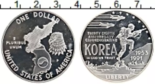 Монета доллар Америки 1991 года Серебро Р