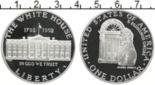 Монета доллар Америки 1992 года Серебро 200 лет Белому дому