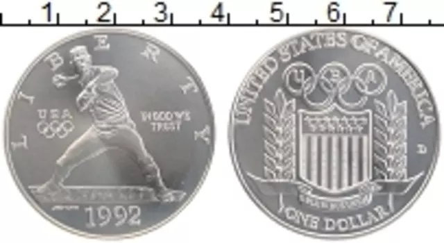 Монета доллар Америки 1992 года Серебро D