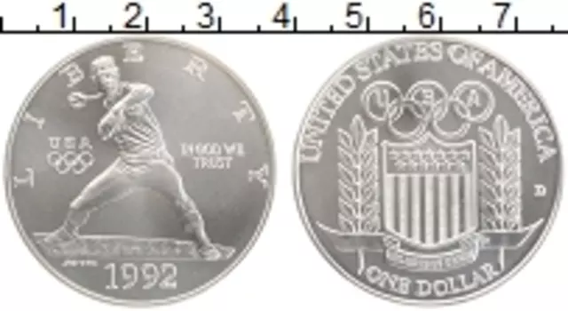 Монета доллар Америки 1992 года Серебро D
