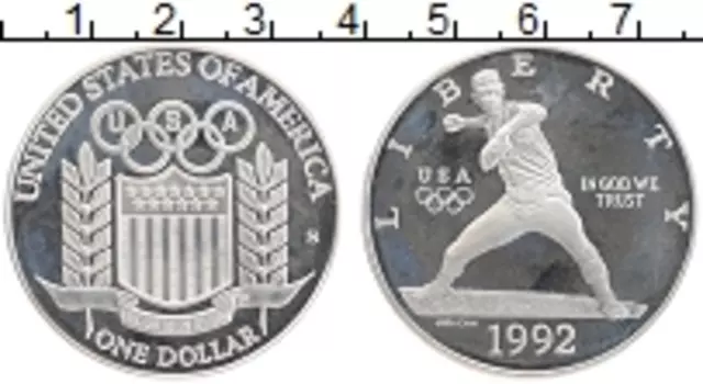 Монета доллар Америки 1992 года Серебро S Олимпиада 92
