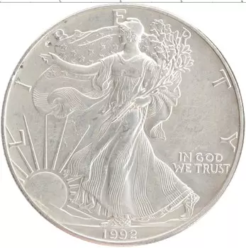 Монета доллар Америки 1992 года Серебро Шагающая свобода