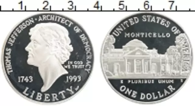 Монета доллар Америки 1993 года Серебро S