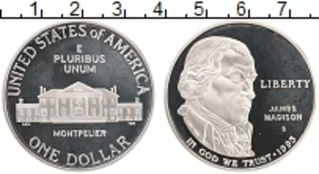 Монета доллар Америки 1993 года Серебро S