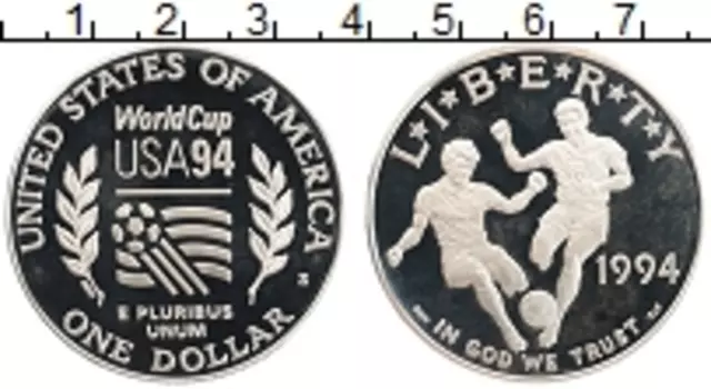 Монета доллар Америки 1994 года Серебро чемпионат мира по футболу S