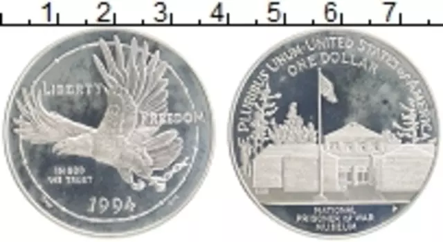 Монета доллар Америки 1994 года Серебро Национальный музей военнопленных Р