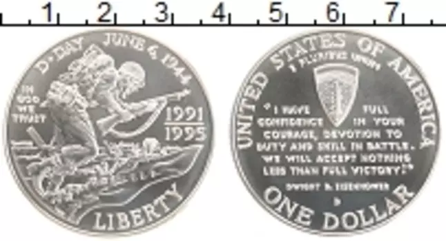 Монета доллар Америки 1995 года Серебро D