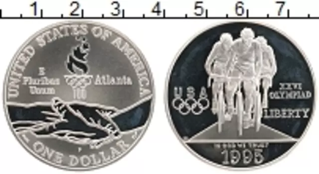 Монета доллар Америки 1995 года Серебро Олимпиада а Атланте Велоспорт Р