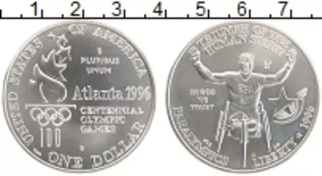 Монета доллар Америки 1996 года Серебро Олимпиада 96 в Атланте