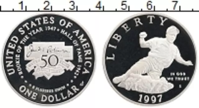 Монета доллар Америки 1997 года Серебро Джекки Робинсон S