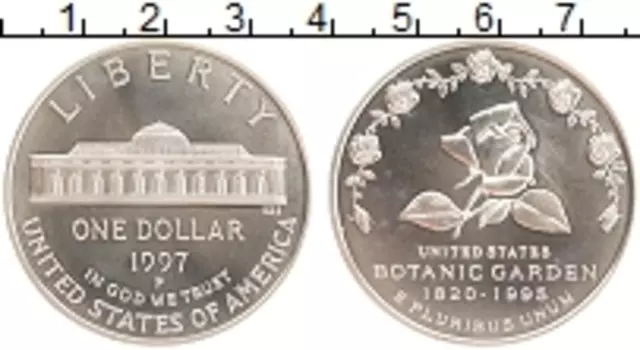Монета доллар Америки 1997 года Серебро Р 175-летие Ботанического сада