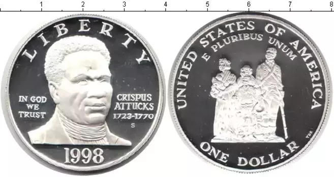 Монета доллар Америки 1998 года Серебро Криспус Эттакс, 1723-1770