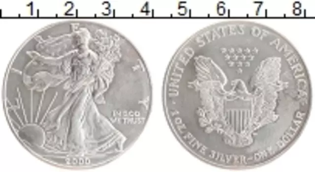 Монета доллар Америки 2000 года Серебро Шагающая свобода