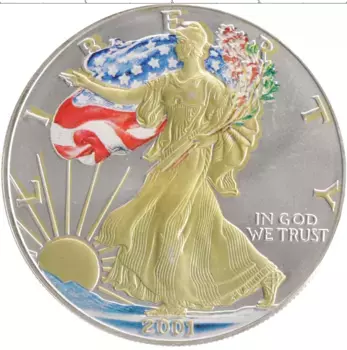 Монета доллар Америки 2001 года Серебро Цветная