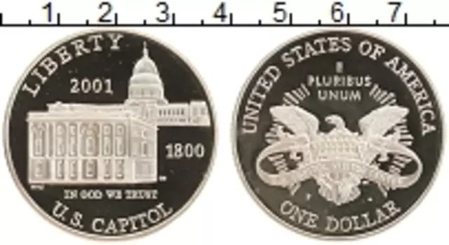 Монета доллар Америки 2001 года Серебро Р 200-летие Капитолия