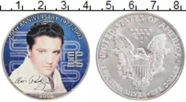 Монета доллар Америки 2002 года Серебро 25 лет со дня смерти Элвиса Пресли