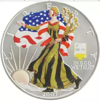 Монета доллар Америки 2007 года Серебро Цветная