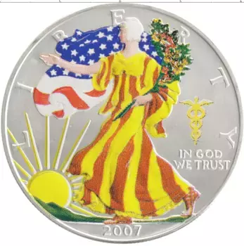 Монета доллар Америки 2007 года Серебро Цветная