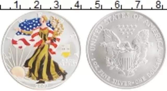 Монета доллар Америки 2007 года Серебро Цветная эмаль