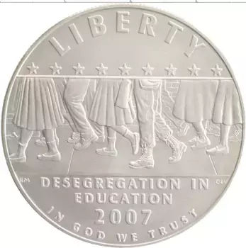 Монета доллар Америки 2007 года Серебро Р Десегрегация в образовании - школа в Литл-Рок