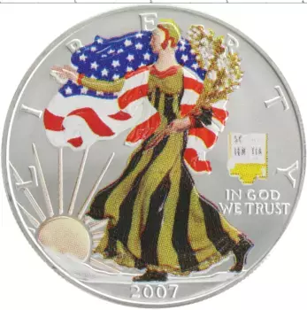 Монета доллар Америки 2007 года Серебро Шагающая свобода, цветная